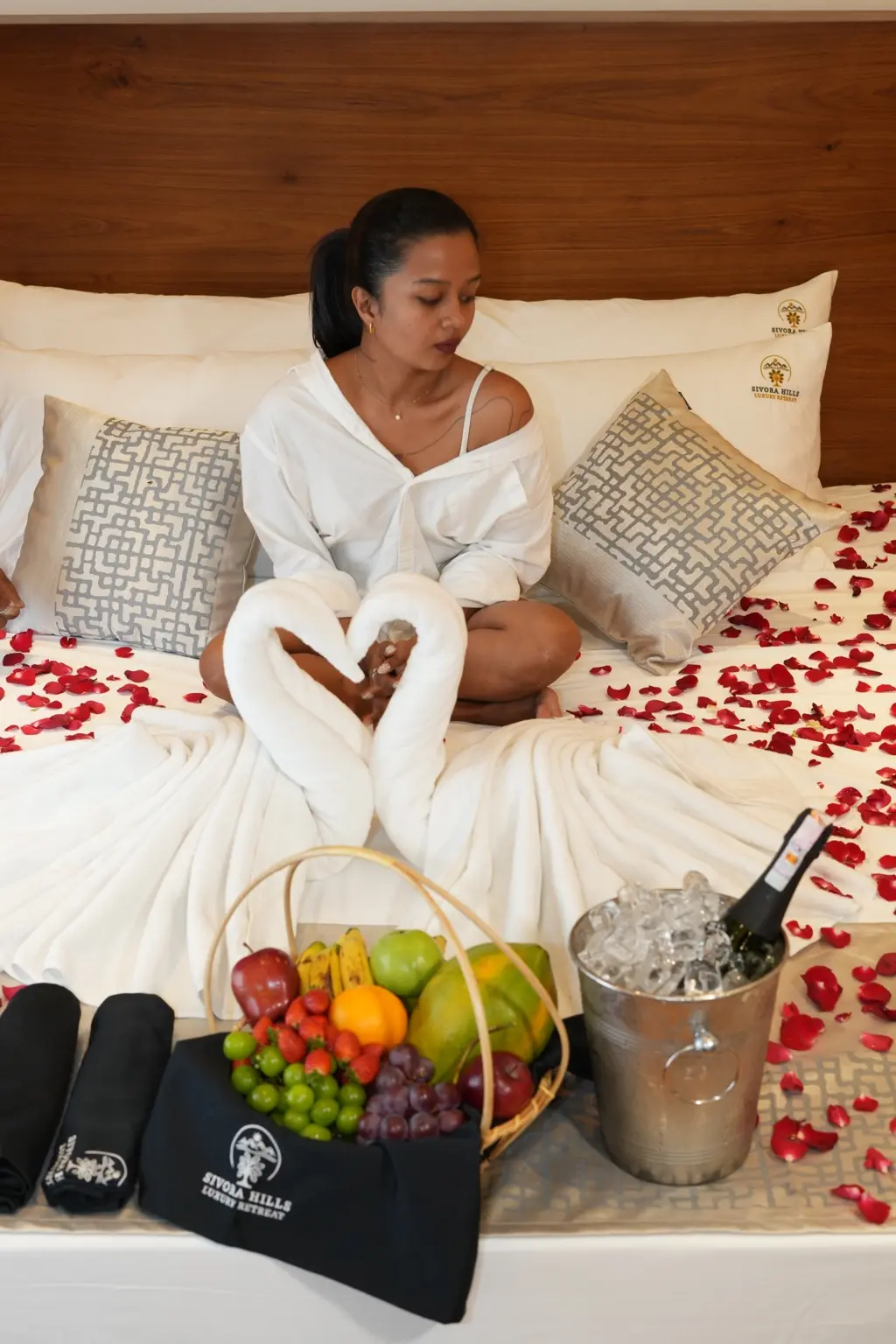 Romantic honeymoon bed arrangement at Sivora Hills